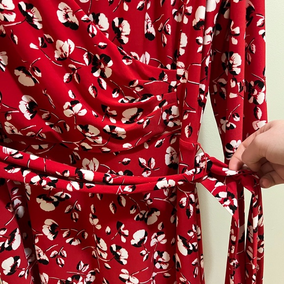 Lauren Ralph Lauren Red Floral Faux Wrap Jersey Dress Size 12 - Picture 6 of 15
